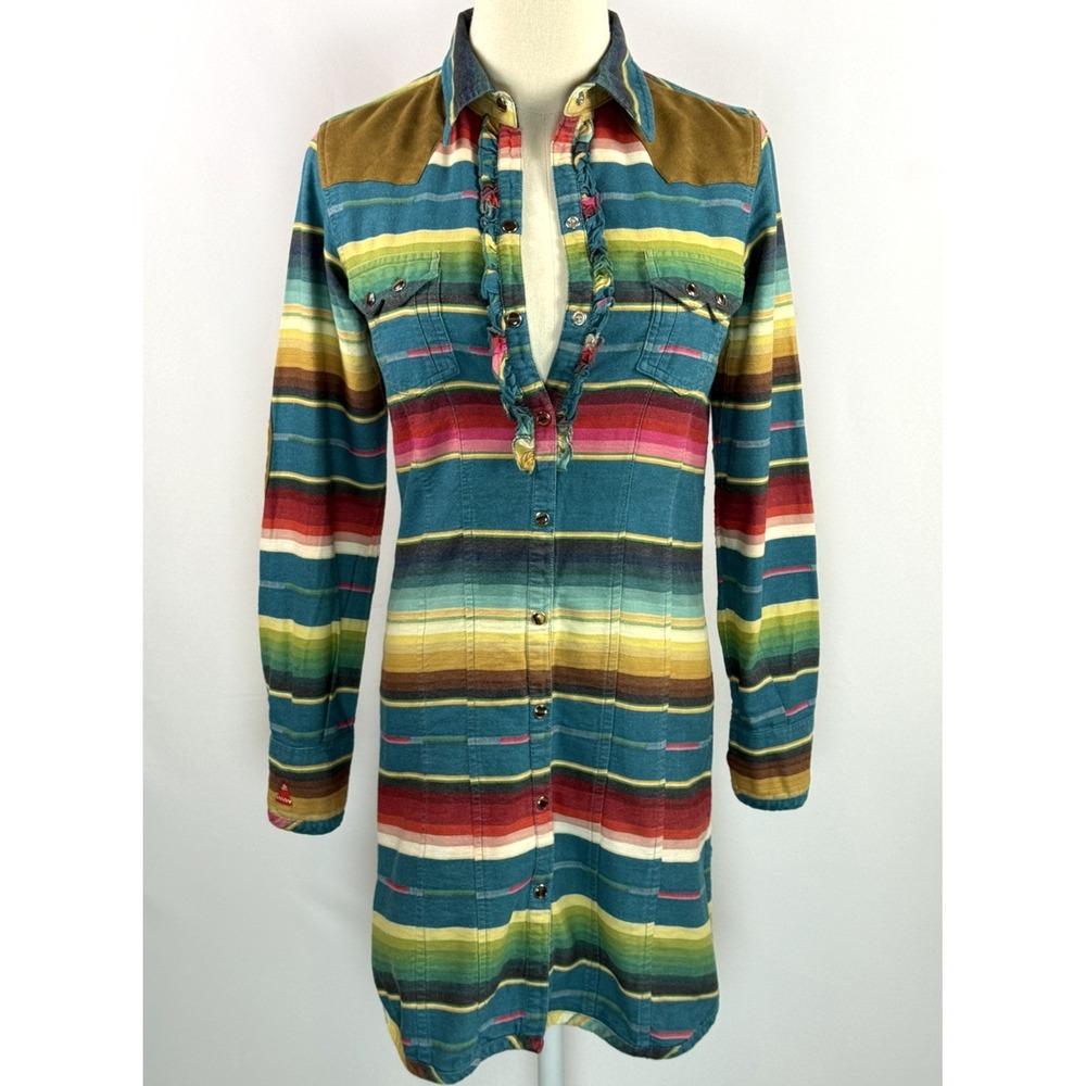 Tasha Polizzi Colt 44 Serape Stripe Tunic Western Shirt Dress Women S 1095-02